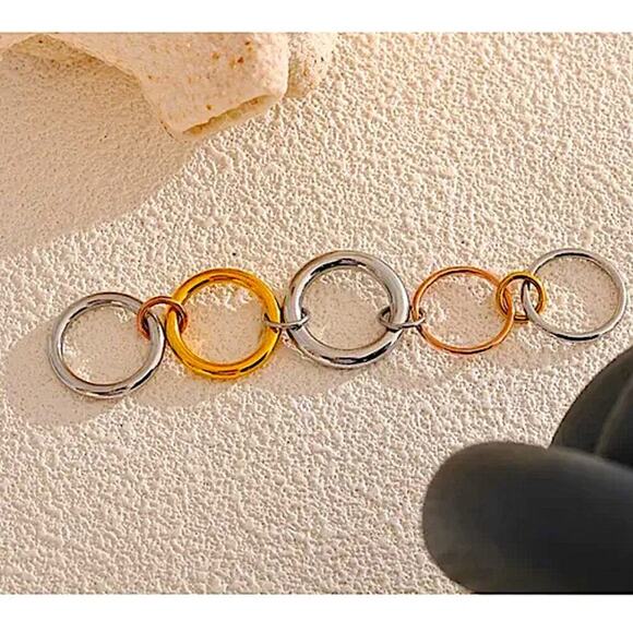 Stainless Steel Stackable Ring Set Connected Three Color Tri-Color Gold Plated - Picture 6 of 9